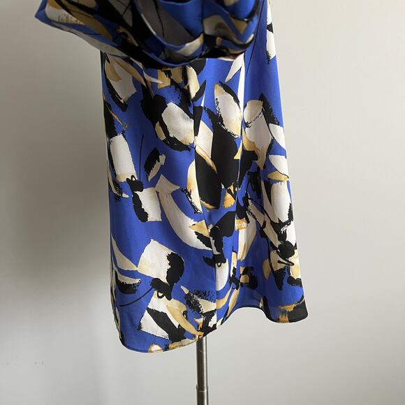 Ashley Stewart Geometric Career Work Wear Blouse Blue Tiered Sleeves 14/16W - Picture 5 of 8
